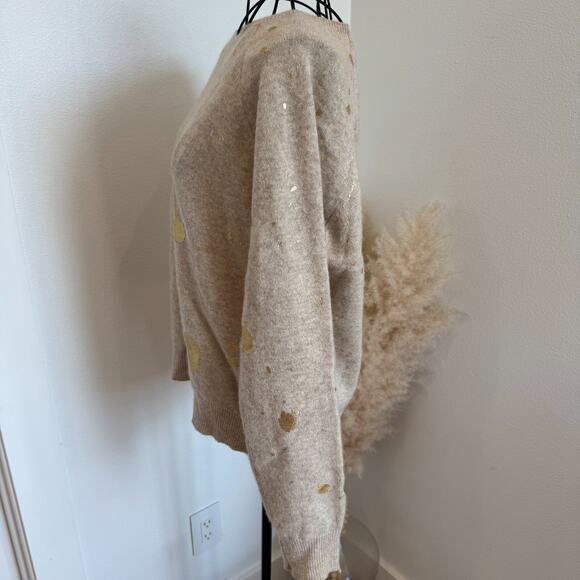 Brodie Fine Cashmere Sweater Size S Beige with Gold Paint Splatter Design - Picture 4 of 9